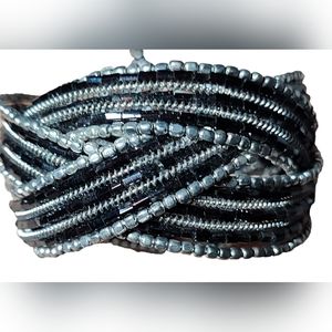 Black & Silver Beaded Cuff Arm Band Bracelet